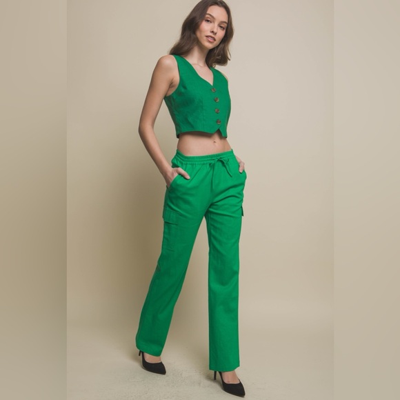#14 Cassidy Cargo Style Pants- Green - Picture 2 of 2